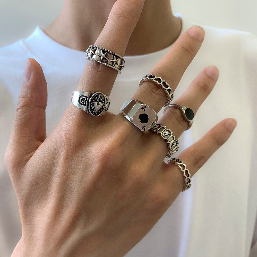 Men Accessories All - 7 sztuk/zestaw gotycka rzeźbione serce pokerowa